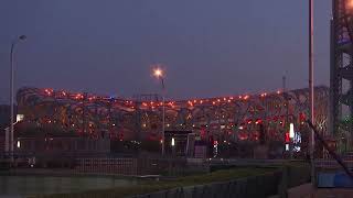 National stadium Birds Nest  from dusk to night  Beijing 2022 Winter Olympics Opening Ceremony [upl. by Lleznol285]