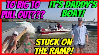 Rookie Captains Use Daddies Boat Stuck On The Ramp Pontoon Boat Captain Under Equipped [upl. by Sivrup]