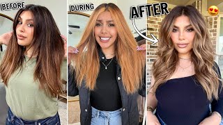 DIY BALAYAGE  HOW I TONED ORANGE HAIR HOW TO GET HIGHLIGHTS AT HOME DARK TO GOLDEN BLONDE BALAYAGE [upl. by Sakiv]