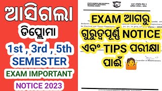 Diploma 1st  3rd  5th Semester Exam Important Notice 2023 । Diploma Exam Important Notice 2023 । [upl. by Tlihcox]