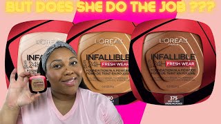 LOreal Paris Infallible Fresh Wear 24HR Powder Foundation Review  TryOn  Hazelnut amp Golden Sun [upl. by Akema254]