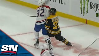 Bruins Brad Marchand Goes After Canadiens Rem Pitlick Following Hit On Patrice Bergeron [upl. by Bevus]