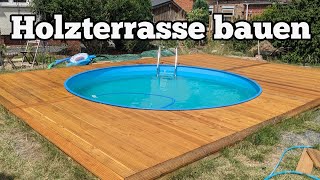 Holzterrasse bauen für Pool mit Unterkonstruktion Terrasse bauen Terrassendielen verlegen [upl. by Htyderem]