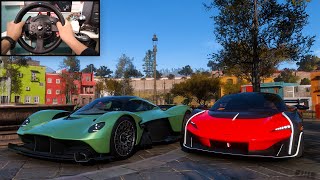 Aston Martin Valkyrie amp McLaren Sabre Forza Horizon 5  Steering Wheel Gameplay [upl. by Anohsal]