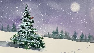 How To Paint An Atmospheric Christmas Tree Card In Watercolour [upl. by Oigufer]