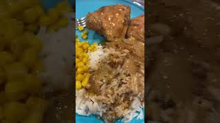 Smothered chicken thighs gravy rice corn [upl. by Calica]