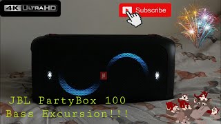 JBL PARTYBOX 100 CLUBBY BASS EXCURSION TEST  BASS BOOST 1 62 VOLUME 4K [upl. by Dott]