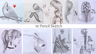 10 easy drawing ideas  Pencil Sketch for beginners  How to draw  step by step [upl. by Delamare]