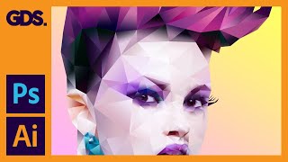 Polygonal portrait  Gradient effect in Adobe Photoshop with Illustrator [upl. by Vin]