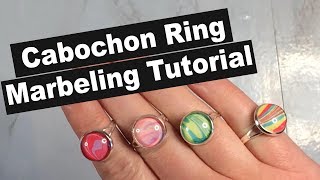 Nail polish water marbled cabochon ring easy jewelry tutorial [upl. by Ellak]