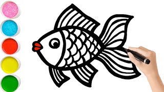 Colorful Fish Drawing Painting and Coloring For Kids amp Toddlers  How To Draw Cute Fish [upl. by Fogarty294]