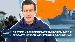 FREGATTE HESSEN Erster Kampfeinsatz quotBrisante Situationquot Zwei HuthiDrohnen abgeschossen [upl. by Hennebery702]