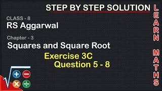 Square and Square roots Class 8 Exercise 3C Question 5  8 RS AggarwalLearn maths [upl. by Treve]