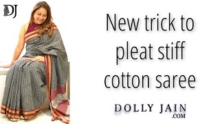 New trick to pleat stiff cotton saree  Dolly Jain saree draping tricks [upl. by Leirza981]