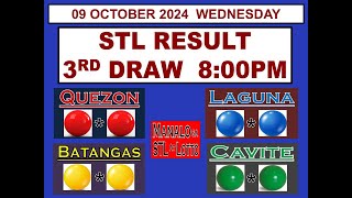 STL 3RD DRAW 8PM Result STL Cavite STL Quezon STL Laguna 09 October 2024 WEDNESDAY [upl. by Aekahs735]