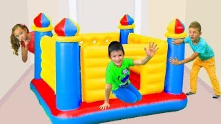 Max Pretend Play with Giant Inflatable Castle Bouncer [upl. by Mailliw]