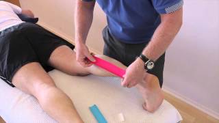 How to treat a Calf strain GastrocnemiusSoleus using Kinesiology Tape [upl. by Gnik787]