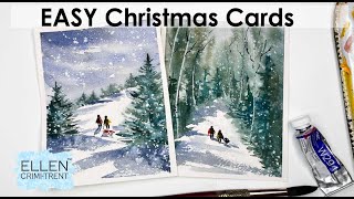 EASY Watercolor Christmas Cards [upl. by Idorb]