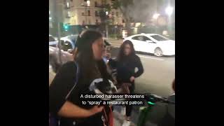 A disturbed harasser threatens restaurant customer—LA Times calls this “activism” [upl. by Emmalyn]