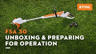 STIHL FSA 30 Battery Brush cutter  Unboxing and getting ready​​ [upl. by Fransen100]