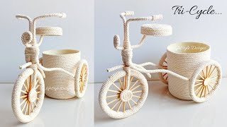 TriCycle Flower Vase  DIY Planter with Cotton rope  DIY Craft Decoration Ideas  Flower Vase [upl. by Maker]