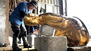 The process of making a giant golden Buddha statue Korean Sculpture Master [upl. by Ennoid3]