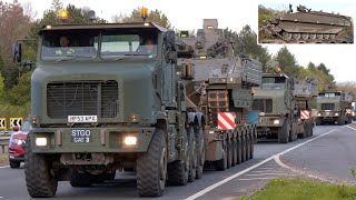 Tank Transporters hauling new Ajax armoured fighting vehicles for the British Army 🪖 [upl. by Ahsiema]