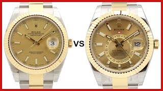 Rolex Datejust 41 vs SkyDweller both YellowGoldSteel fluted Bezel champagne Dial  COMPARISON [upl. by Namyl]