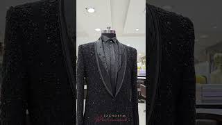 This tuxedo from Sshahnawaab is a striking masterpiece in deep black tailored for elegance [upl. by Bodwell761]