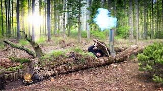 Building of a shelter inside a fallen tree with autonomous heating [upl. by Fiore753]