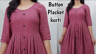 Front Open Plated Kurti Cutting and StitchingFront Button Placket Kurti Cutting and Stitching [upl. by Blanca379]