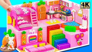 How To Make Pink Bunny House with Bunk Bed Rainbow Stairs from Polymer Clay ❤️ DIY Miniature House [upl. by Norita762]