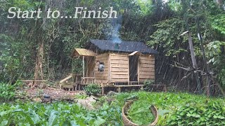 300 Day Building complete OffGrid CabinWoods hut BushcraftGardening and fishingStart to finish [upl. by Attenal]