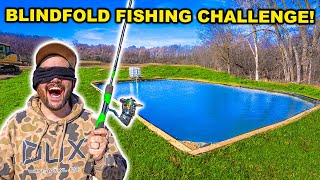 Impossible BLINDFOLD Fishing CHALLENGE in the BACKYARD Pond [upl. by Lundin662]