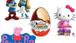 KINDER EGGS SMURFS 2 PEPPA PIG AND HELLO KITTYHUEVOS KINDER PITUFOS 2 PEPPA PIG Y HELLO KITTY [upl. by Skylar5]