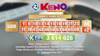 Tirage du soir Keno gagnant à vie® du 12 février 2022  Résultat officiel  FDJ [upl. by Huskamp]