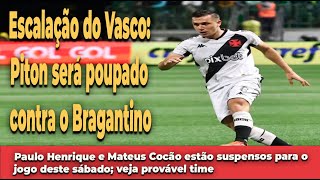 Escalação do Vasco Piton será poupado contra o Bragantino [upl. by Litnahs]