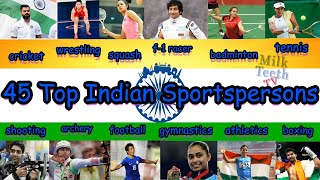 45 Top Famous Indian Sportspersons Names and Pictures  General Knowledge Sports Quiz [upl. by Lekcar511]