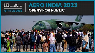 Aero India 2023 opens to public  Yelahanka Air Force Station draws huge crowds [upl. by Olatha]