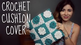 Crochet Cushion Cover with Flowers  Handmade House Decoration  step by step TUTORIAL [upl. by Adlesirc]