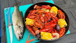 WILD CRAWFISH Trout and Bass Catch n Cook MUST TRY [upl. by Ellord]