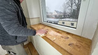 Fensterbank mit Holz verkleiden 💚🥰 holzpflaster [upl. by Merilyn580]