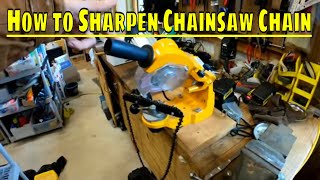 How to sharpen a chainsaw chain with a bench sharpener chainsaw sharpen [upl. by Moffitt]