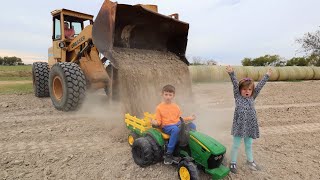 Playing in the dirt with tractors  Kids tractors digging dirt compilation  Tractors for kids [upl. by Ettenil]