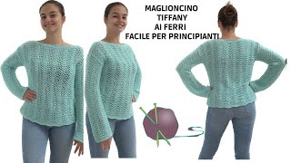 Maglia Tiffany ai ferri con 4 rettangoli 😊  Facile per principianti  Tutorial dalla A alla Z [upl. by Eniamart]