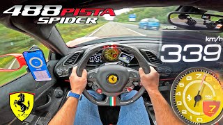 FERRARI 488 PISTA 339kmh on AUTOBAHN NO SPEED LIMIT [upl. by Sherrill]