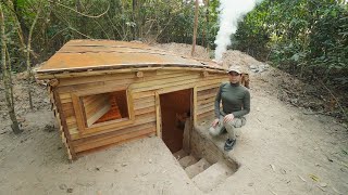 25 Days Building Survival Underground Dugout Bushcraft Shelter In Wild Clay Fireplace [upl. by Ader]