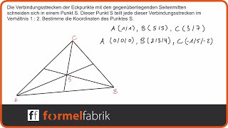 Vektorrechnung Schnittpunkt der Verbindungsstrecken zwischen Ecke und Seitenmitte im Dreieck [upl. by Yaras195]