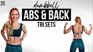 💥 45 Min Dumbbell Back amp Abs Workout at Home  Tri Sets  Strong 20 [upl. by Hambley]