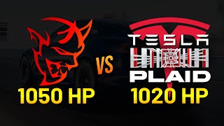 1020 HP Tesla PLAID vs 1050 HP Dodge Demon 14 mile DRAG RACE [upl. by Griselda135]